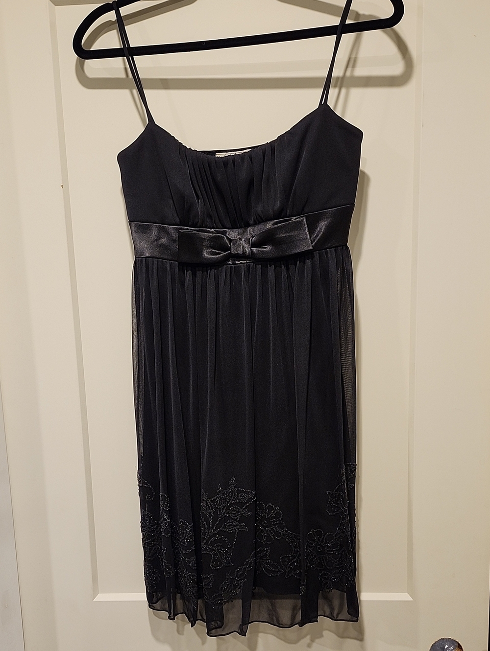 Jessica Black Spaghetti-Strap Midi Dress with Satin Bow